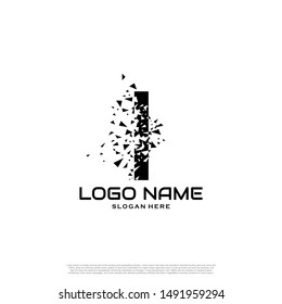 Initial Letter I Logo With broken shapes, splinters effects.