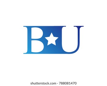 Initial letter logo BU uppercase blue template with star