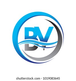 initial letter logo BV company name blue and grey color on circle and swoosh design. vector logotype for business and company identity.

