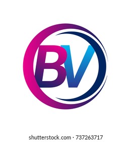 initial letter logo BV company name blue and magenta color on circle and swoosh design. vector logotype for business and company identity.