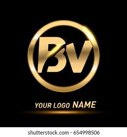 initial letter logo BV inside circle shape, rounded lowercase logo gold on dark background