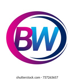 initial letter logo BW company name blue and magenta color on circle and swoosh design. vector logotype for business and company identity.