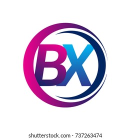initial letter logo BX company name blue and magenta color on circle and swoosh design. vector logotype for business and company identity.