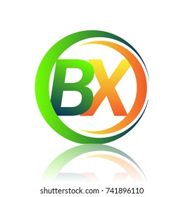 initial letter logo BX company name green and orange color on circle and swoosh design. vector logotype for business and company identity.