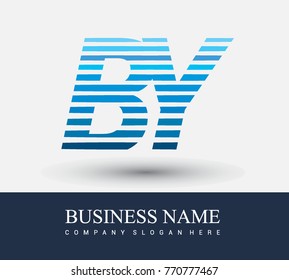 initial letter logo BY colored blue with striped compotition, Vector logo design template elements for your business or company identity
