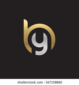 initial letter logo by, yb, y inside b rounded lowercase logo gold silver