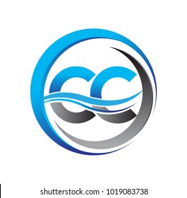 initial letter logo CC company name blue and grey color on circle and swoosh design. vector logotype for business and company identity.

