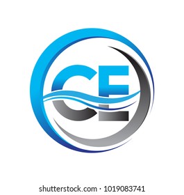 initial letter logo CE company name blue and grey color on circle and swoosh design. vector logotype for business and company identity.

