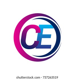 initial letter logo CE company name blue and magenta color on circle and swoosh design. vector logotype for business and company identity.