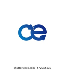 initial letter logo ce, ec, c, e, arrow rounded lowercase blue