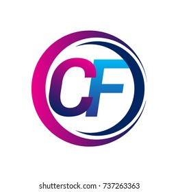 initial letter logo CF company name blue and magenta color on circle and swoosh design. vector logotype for business and company identity.