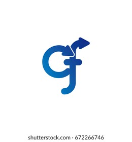 initial letter logo cf, fc, c, f, arrow rounded lowercase blue