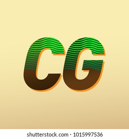 initial letter logo CG colored green and brown with striped composition, Vector logo design template elements for your business or company identity