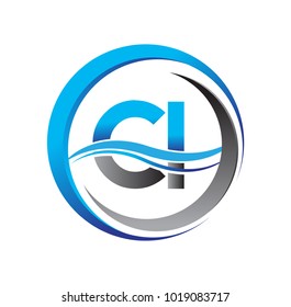initial letter logo CI company name blue and grey color on circle and swoosh design. vector logotype for business and company identity.

