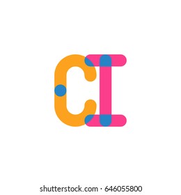 Initial letter logo CI overlapping round line, yellow blue magenta