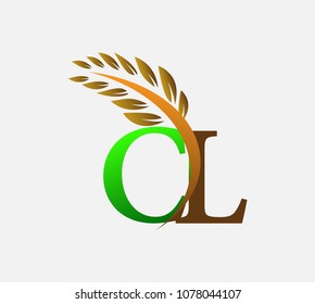 initial letter logo CL, Agriculture wheat Logo Template vector icon design colored green and brown.