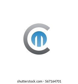 initial letter logo cm, mc, m inside c rounded lowercase blue gray