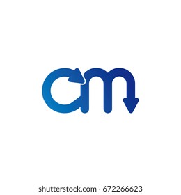 initial letter logo cm, mc, c, m, arrow rounded lowercase blue