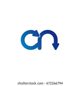 initial letter logo cn, nc, c, n, arrow rounded lowercase blue