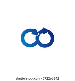 initial letter logo co, oc, c, o, arrow rounded lowercase blue