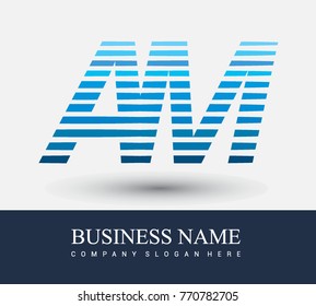 initial letter logo AM colored blue with striped compotition, Vector logo design template elements for your business or company identity
