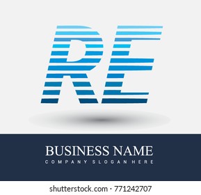 initial letter logo RE colored blue with striped compotition, Vector logo design template elements for your business or company identity
