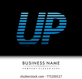 initial letter logo UP colored blue with striped compotition, Vector logo design template elements for your business or company identity
