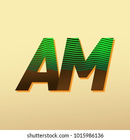 initial letter logo AM colored green and brown with striped composition, Vector logo design template elements for your business or company identity