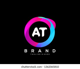 Initial letter AT logo with colorful circle background, letter combination logo design for creative industry, web, business and company. - Vector