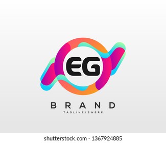 Initial letter EG logo with colorful circle background, letter combination logo design for creative industry, web, business and company. - Vector