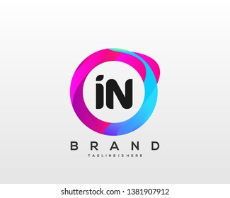 Initial letter IN logo with colorful circle background, letter combination logo design for creative industry, web, business and company. - Vector