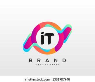 Initial letter IT logo with colorful circle background, letter combination logo design for creative industry, web, business and company. - Vector