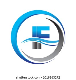 initial letter logo IF company name blue and grey color on circle and swoosh design. vector logotype for business and company identity.