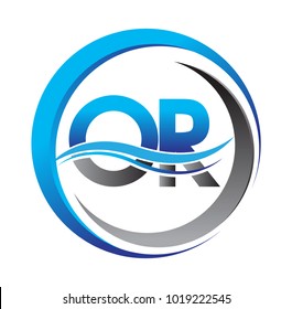 initial letter logo OR company name blue and grey color on circle and swoosh design. vector logotype for business and company identity.