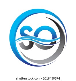 initial letter logo SO company name blue and grey color on circle and swoosh design. vector logotype for business and company identity.