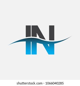 Initial letter logo IN company name blue and black color swoosh design. vector logotype for business and company identity.
