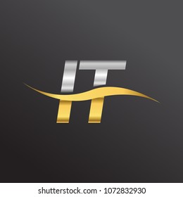 initial letter logo IT company name gold and silver color swoosh design. vector logotype for business and company identity.