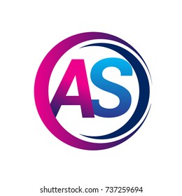 initial letter logo AS company name blue and magenta color on circle and swoosh design. vector logotype for business and company identity.