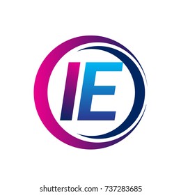 initial letter logo IE company name blue and magenta color on circle and swoosh design. vector logotype for business and company identity.