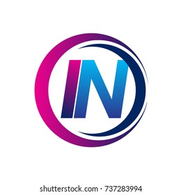 initial letter logo IN company name blue and magenta color on circle and swoosh design. vector logotype for business and company identity.