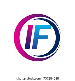 initial letter logo IF company name blue and magenta color on circle and swoosh design. vector logotype for business and company identity.