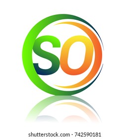 initial letter logo SO company name green and orange color on circle and swoosh design. vector logotype for business and company identity.