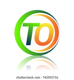 initial letter logo TO company name green and orange color on circle and swoosh design. vector logotype for business and company identity.