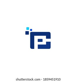 initial letter logo cp, pc, p inside c square lowercase blue and blue sky