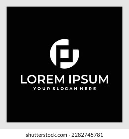 initial letter logo cp, pc, p inside c rounded lowercase white black background