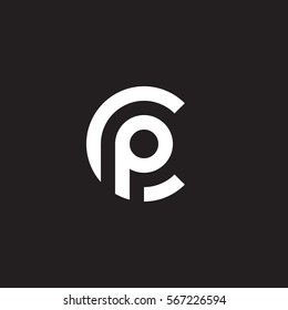 логотип начальной буквы cp, pc, p внутри c закругленными строчными буквами белый черный фон