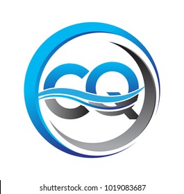 initial letter logo CQ company name blue and grey color on circle and swoosh design. vector logotype for business and company identity.

