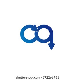 initial letter logo cq, qc, c, q, arrow rounded lowercase blue