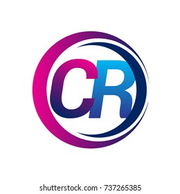 initial letter logo CR company name blue and magenta color on circle and swoosh design. vector logotype for business and company identity.