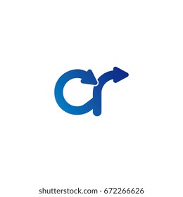 initial letter logo cr, rc, c, r, arrow rounded lowercase blue